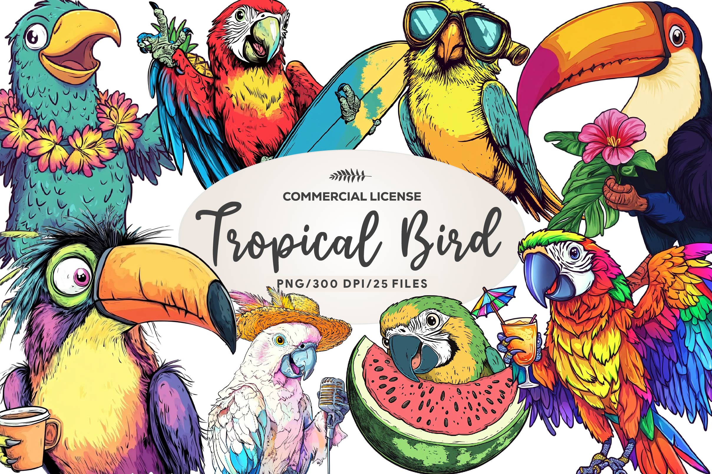 Funny Tropical Bird Clipart Bundle - CraftNest - Digital Crafting and Art