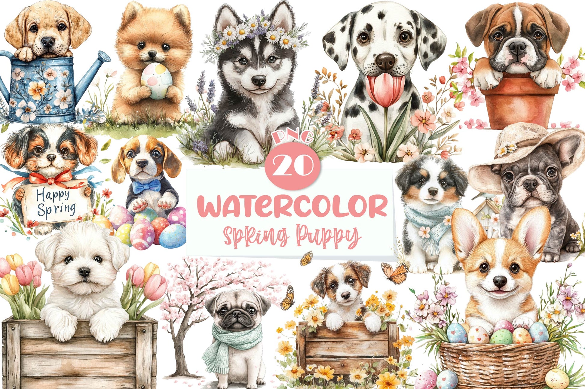 Cute Spring Puppy Clipart Bundle - CraftNest - Digital Crafting and Art
