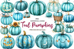 Teal Pumpkins Clipart Bundle - CraftNest - Digital Crafting and Art