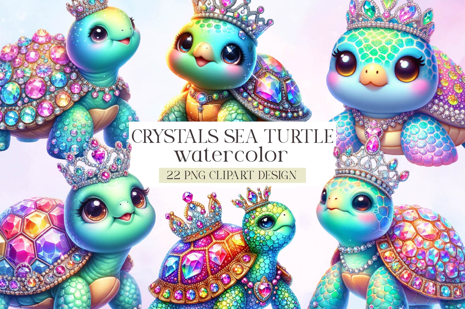 Crystals Sea Turtle Clipart Bundle - CraftNest - Digital Crafting and Art