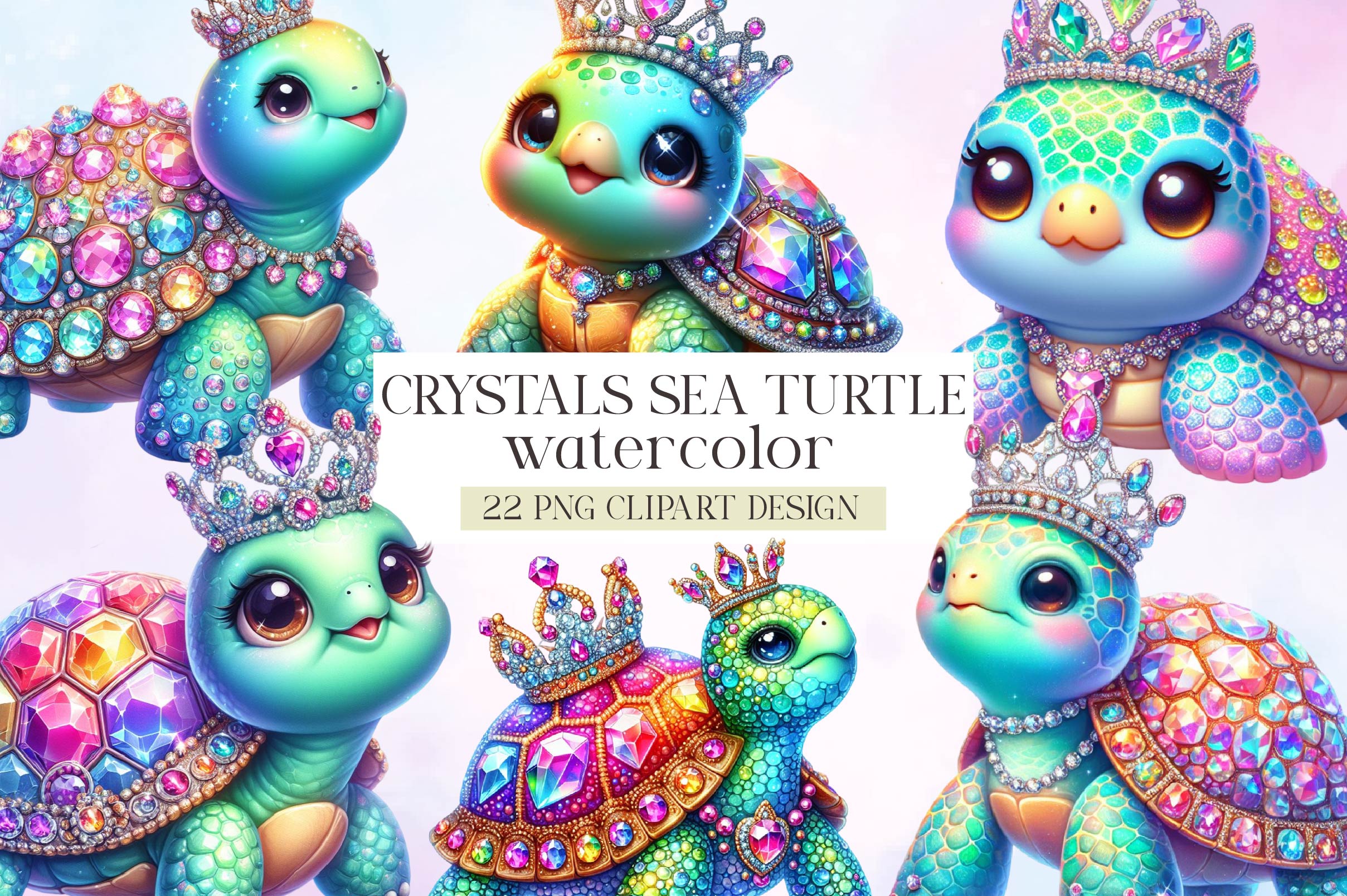 Crystals Sea Turtle Clipart Bundle - CraftNest - Digital Crafting and Art
