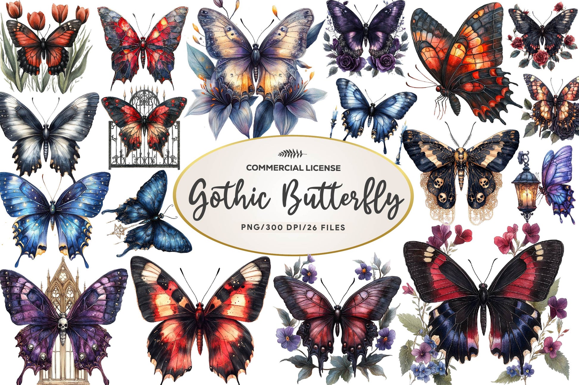 Gothic Spring Butterfly Clipart Bundle - CraftNest - Digital Crafting and Art