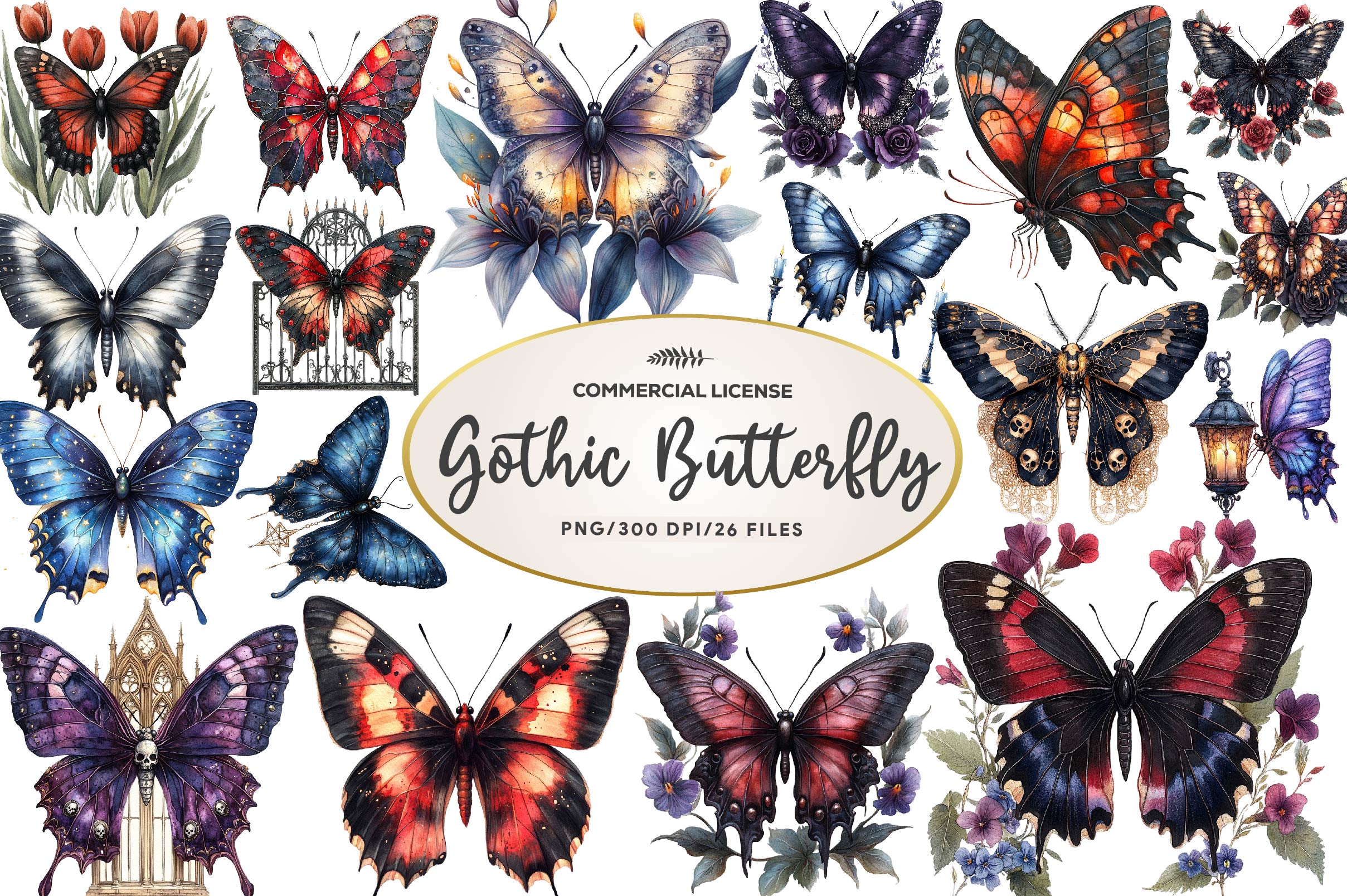 Gothic Spring Butterfly Clipart Bundle - CraftNest - Digital Crafting and Art