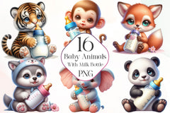 Baby Animals With Milk Bottle Clipart Bundle - CraftNest - Digital Crafting and Art