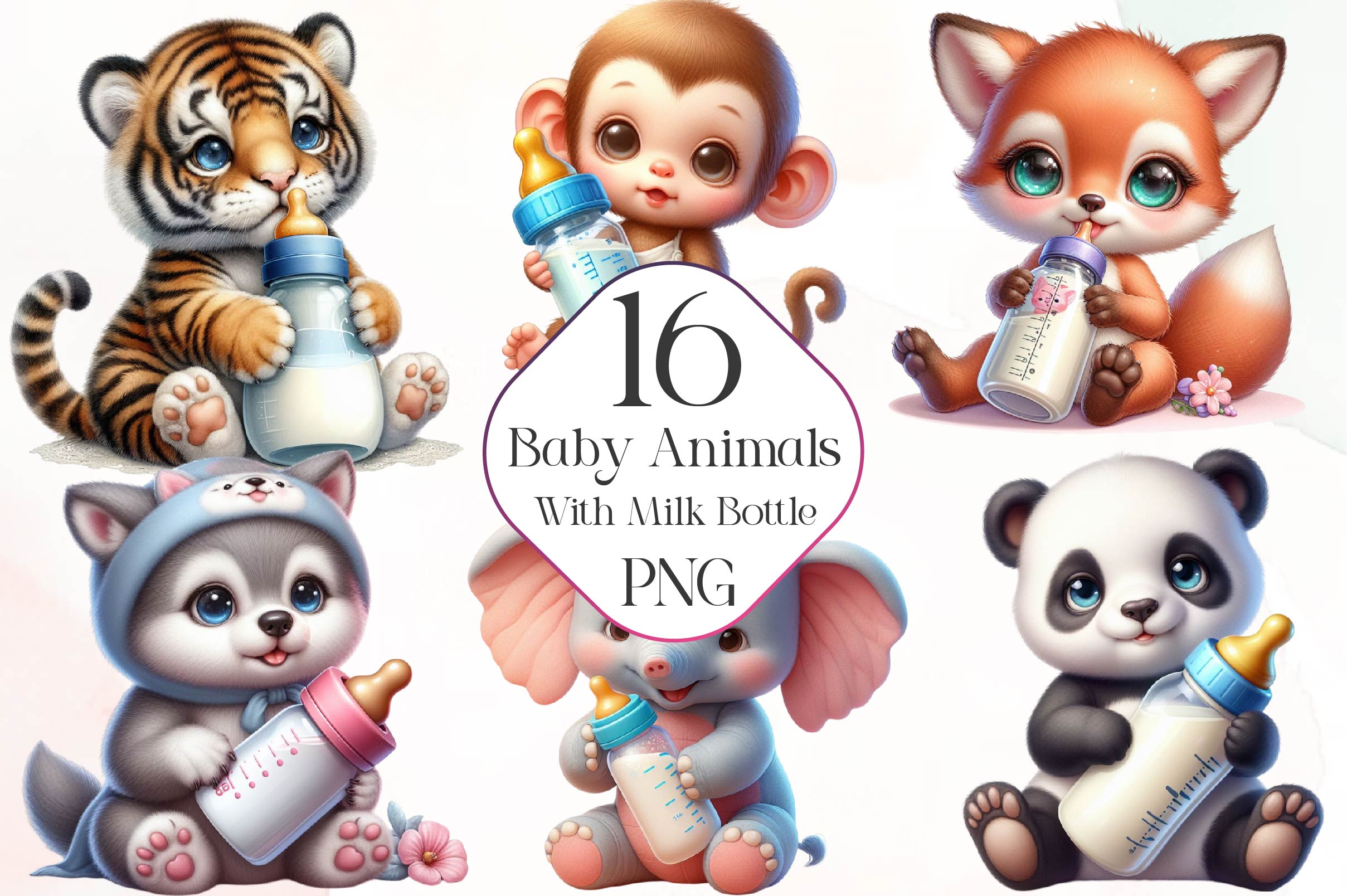 Baby Animals With Milk Bottle Clipart Bundle - CraftNest - Digital Crafting and Art