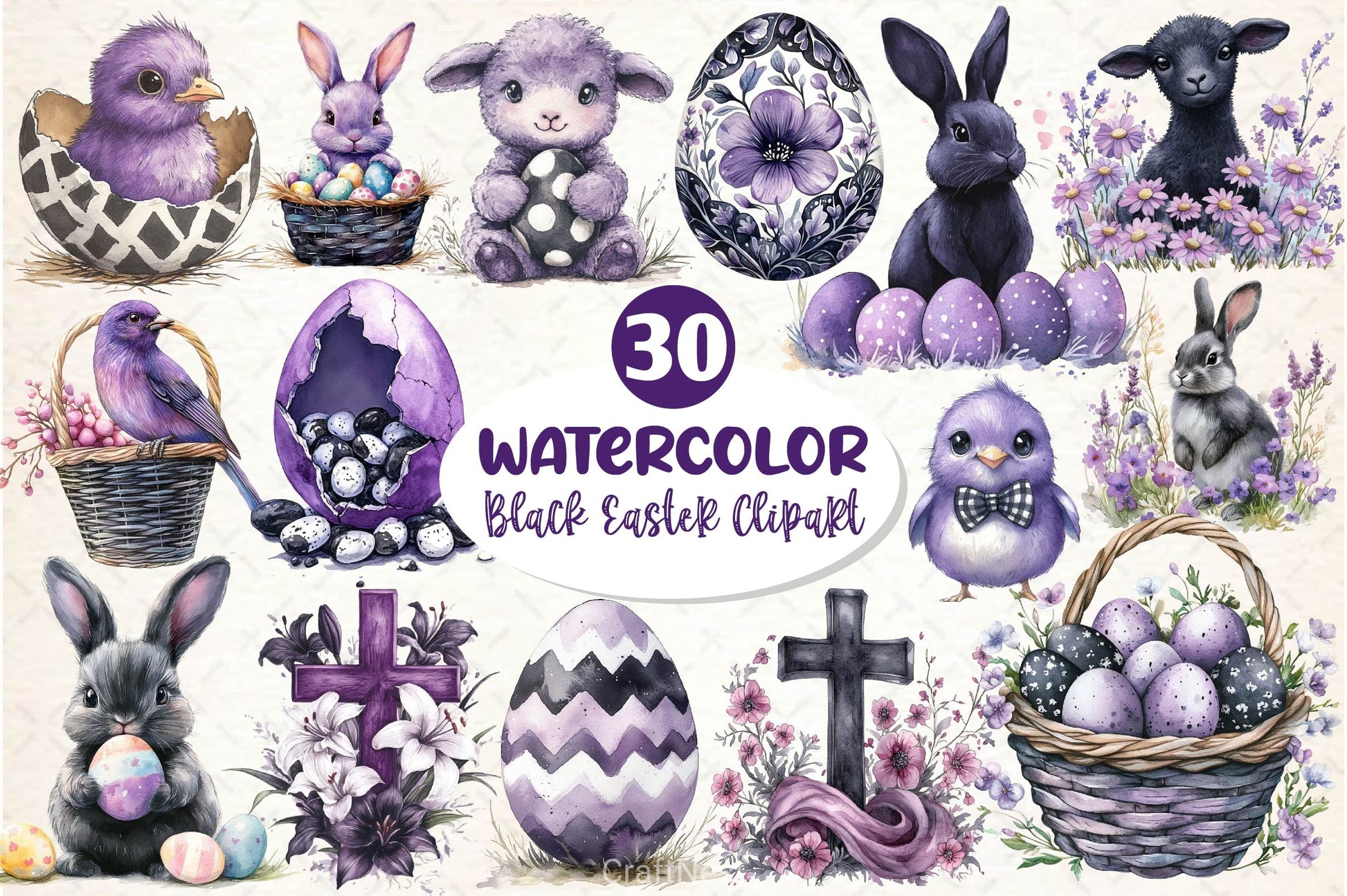 Black And White Easter Clipart Bundle - CraftNest - Digital Crafting and Art