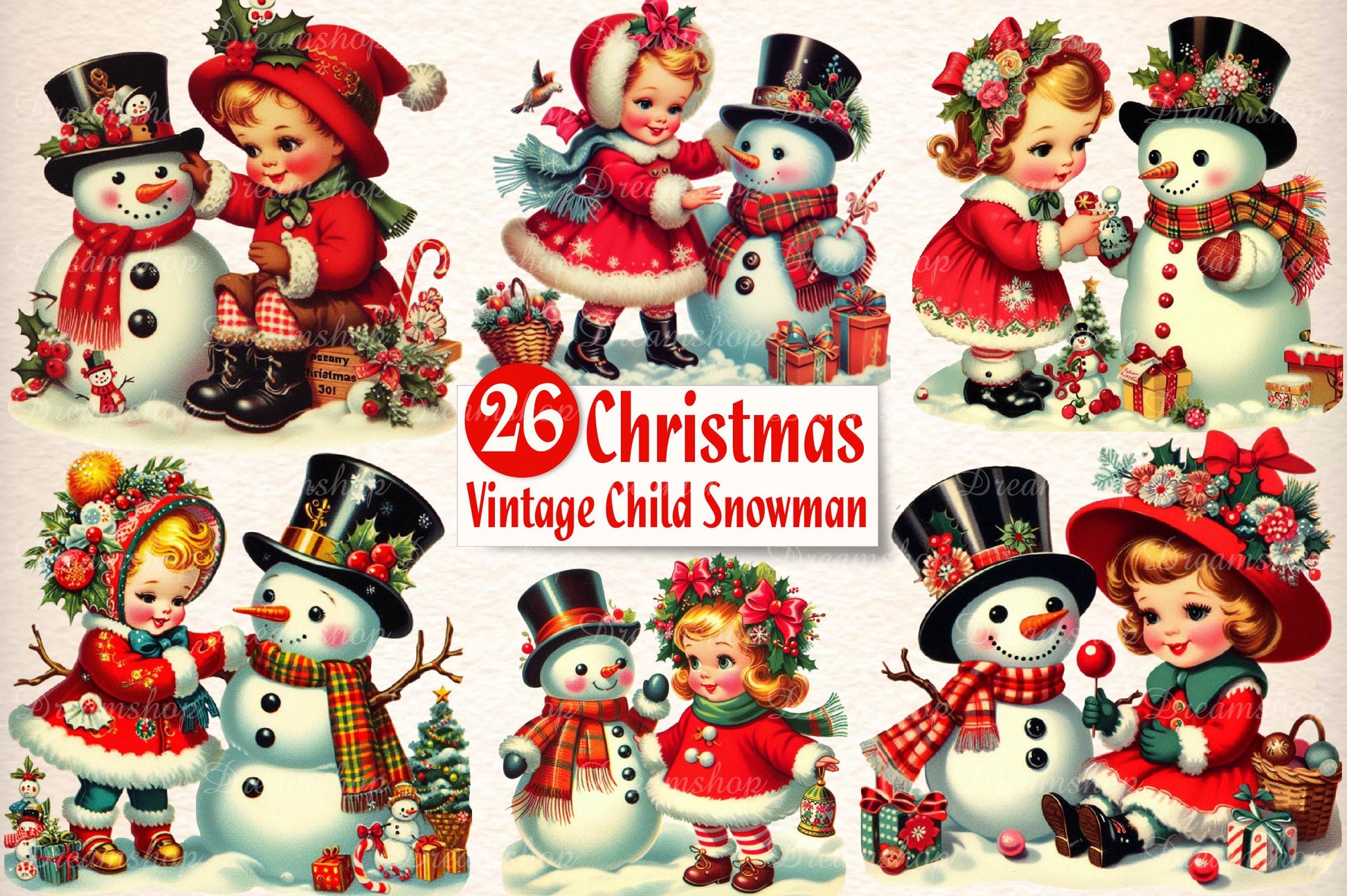 Vintage Child And Snowman Clipart Bundle - CraftNest - Digital Crafting and Art