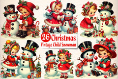 Vintage Child And Snowman Clipart Bundle - CraftNest - Digital Crafting and Art