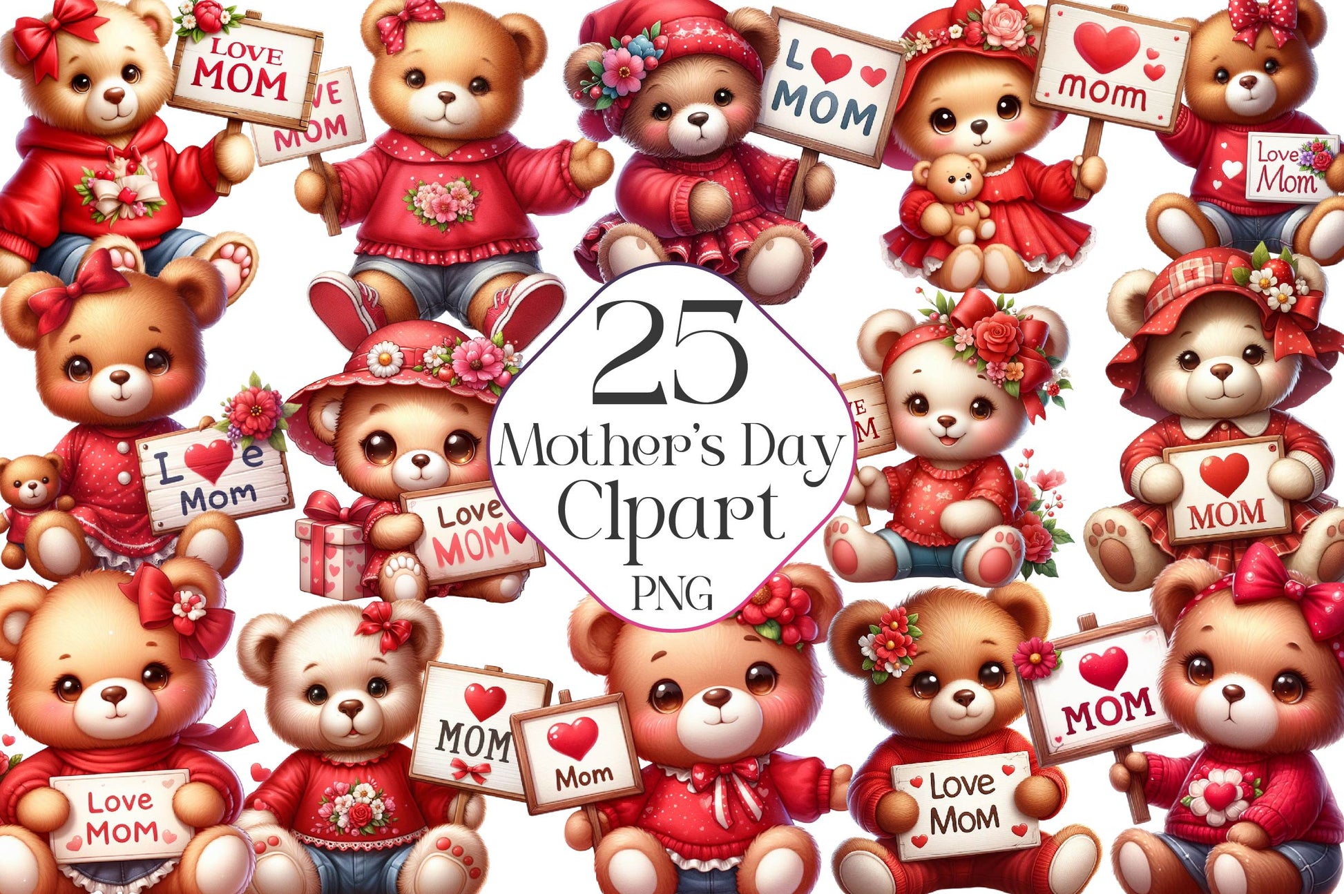 Mothers Day Bear Love Mum Clipart Bundle - CraftNest - Digital Crafting and Art
