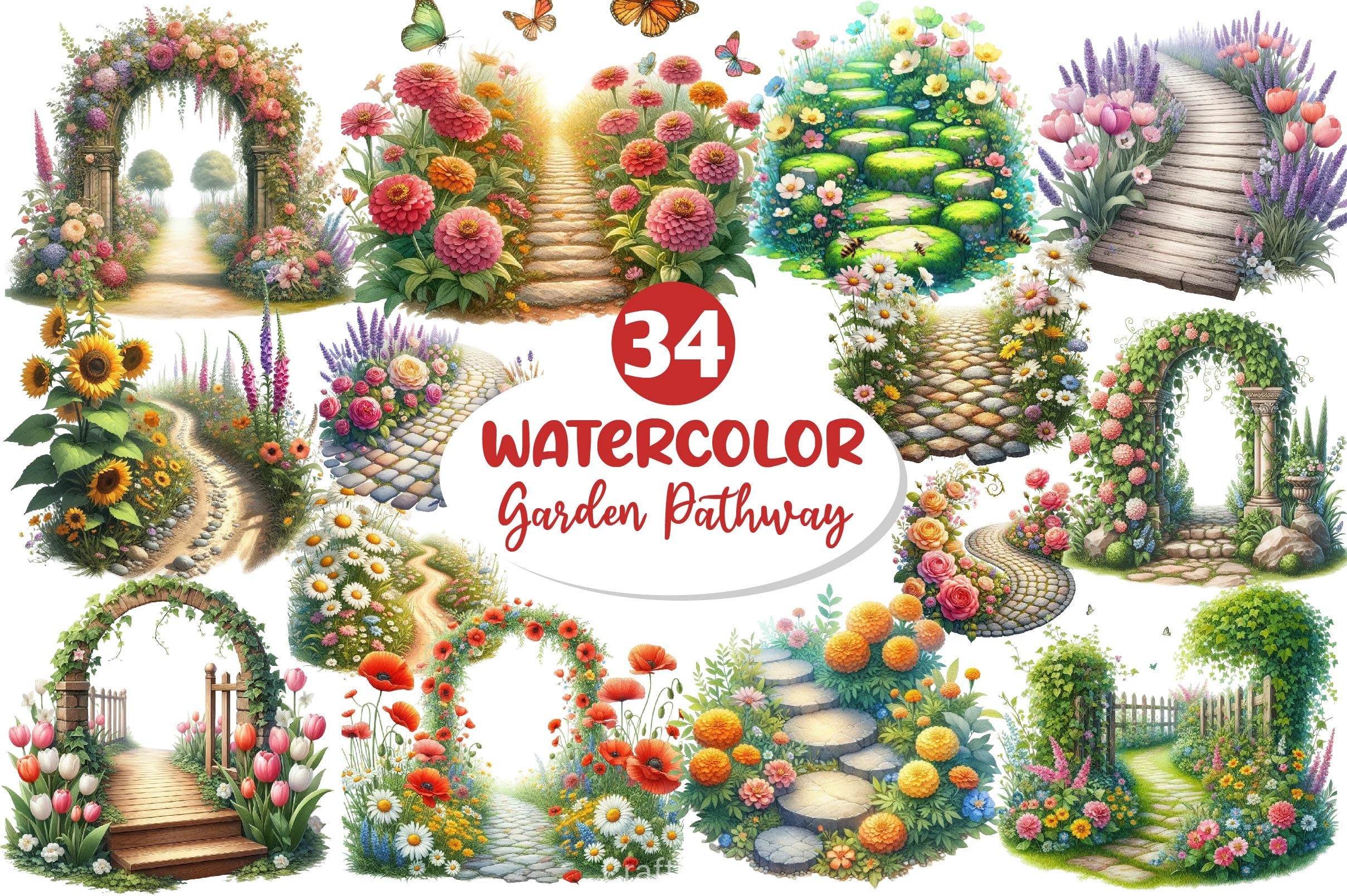 Flower Garden Pathway Clipart Bundle 1 - CraftNest - Digital Crafting and Art