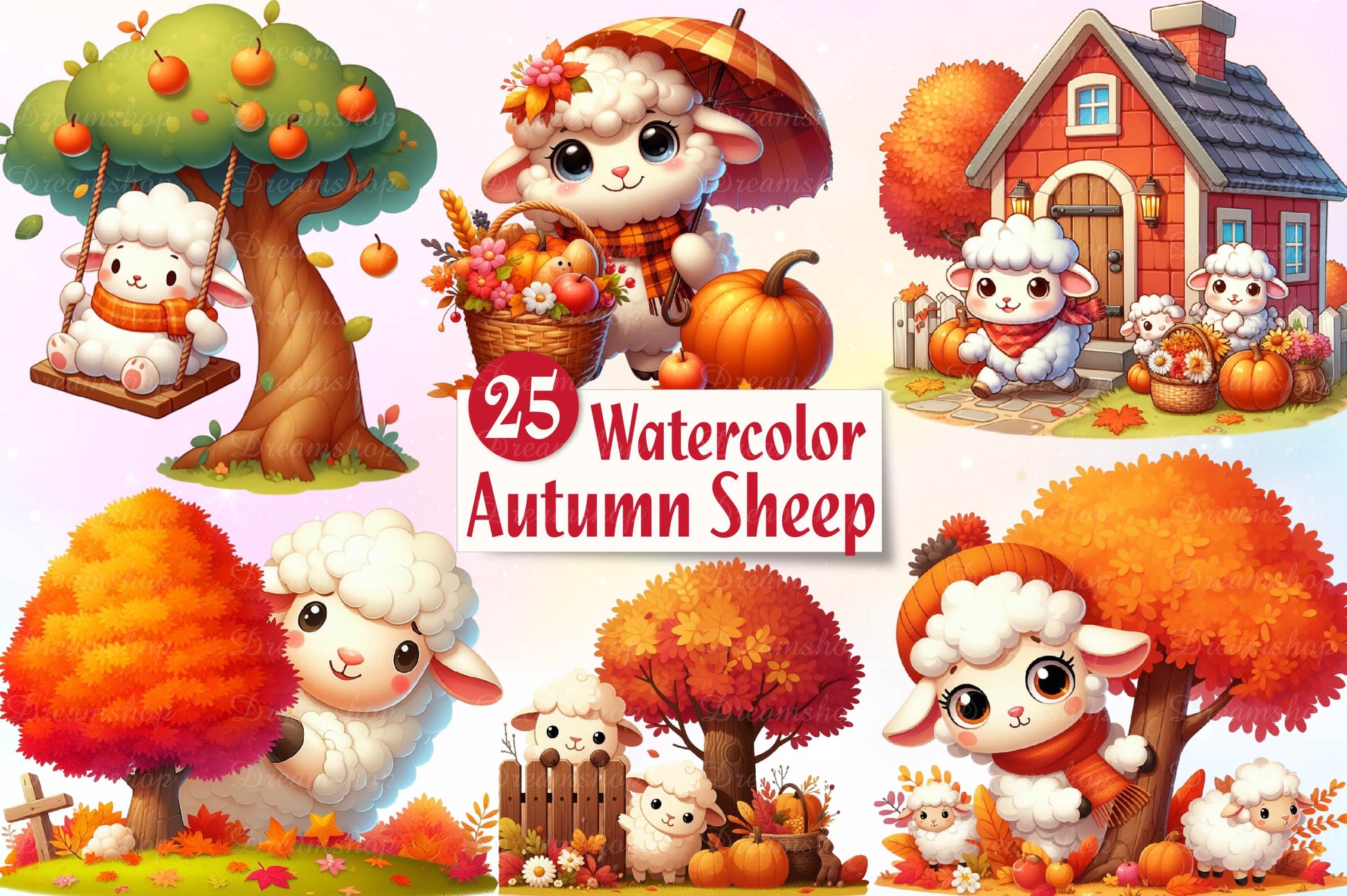 Cute Autumn Sheep Clipart Bundle - CraftNest - Digital Crafting and Art