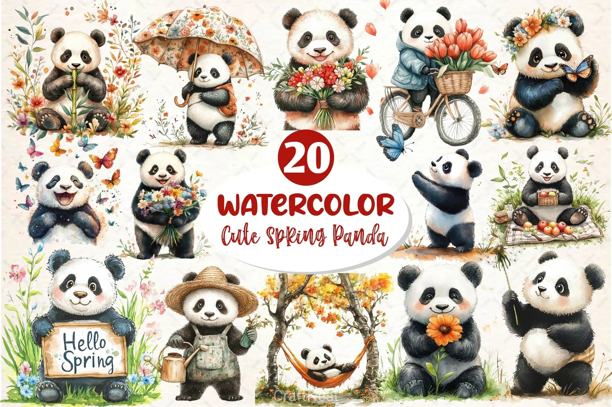 Cute Spring Panda Clipart Bundle 2 - CraftNest - Digital Crafting and Art