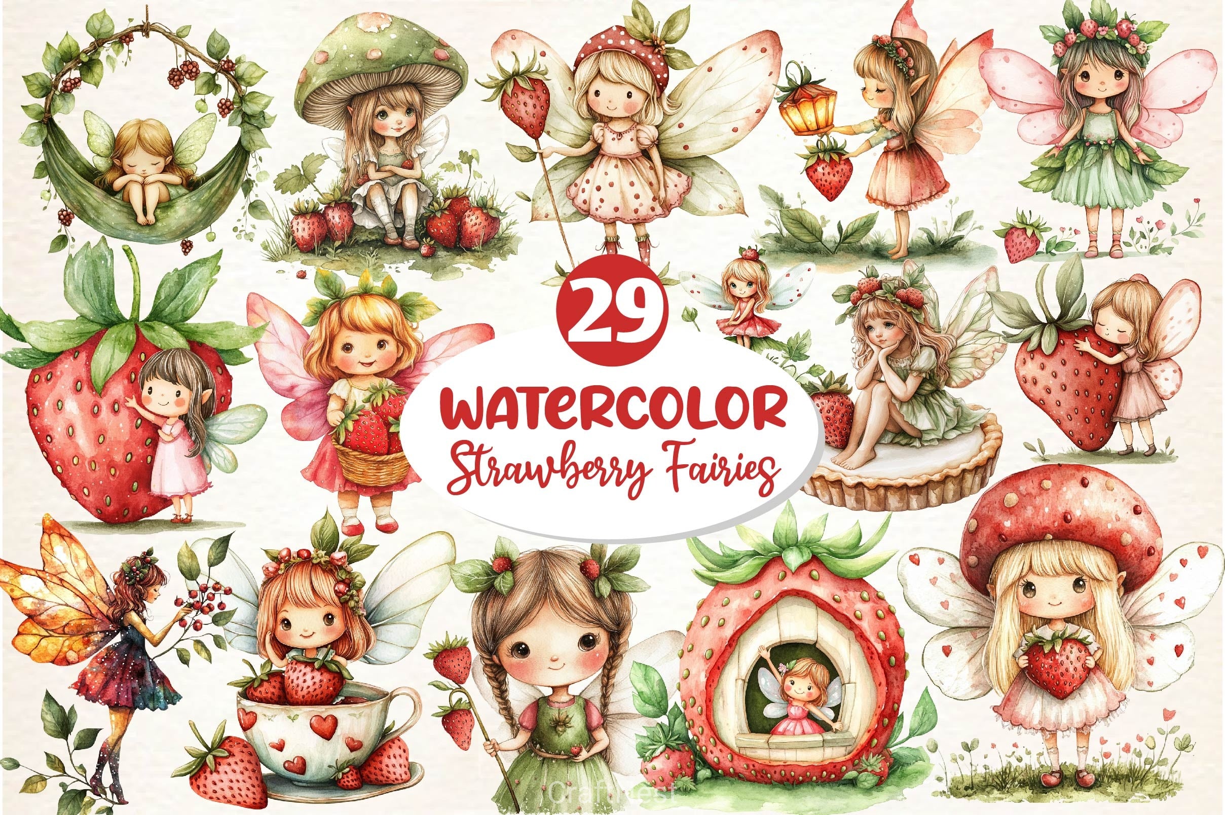Strawberry Garden Fairies Clipart Bundle - CraftNest - Digital Crafting and Art