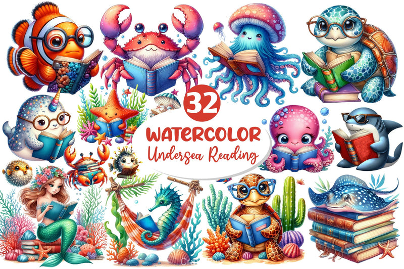 Undersea Reading Clipart Bundle 2 - CraftNest - Digital Crafting and Art