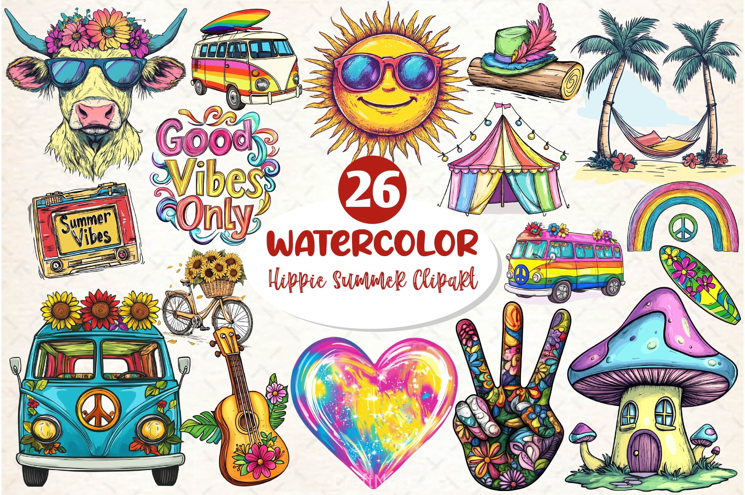 Hippie Summer Clipart Bundle 2 - CraftNest - Digital Crafting and Art