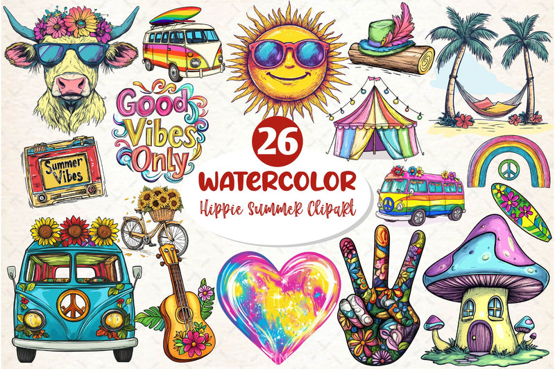 Hippie Summer Clipart Bundle 2 - CraftNest - Digital Crafting and Art