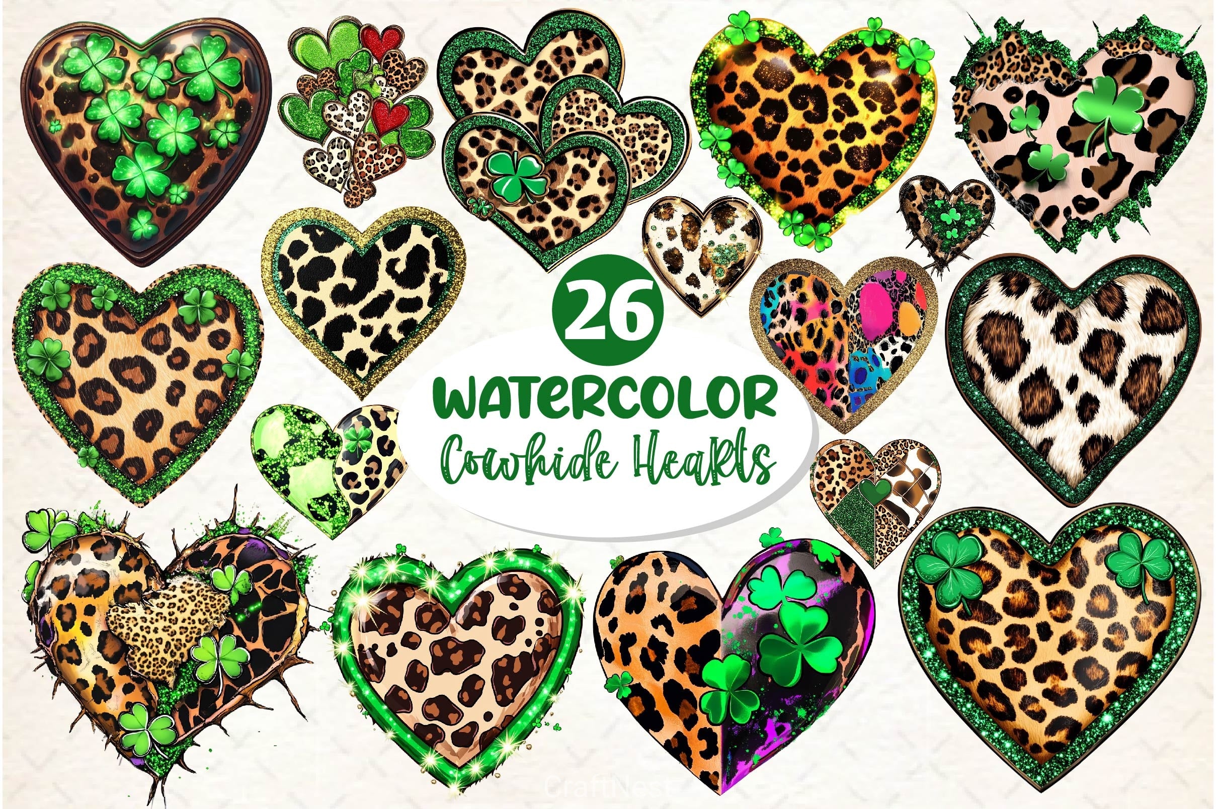 Patricks Leopard Cowhide Hearts Clipart Bundle - CraftNest - Digital Crafting and Art