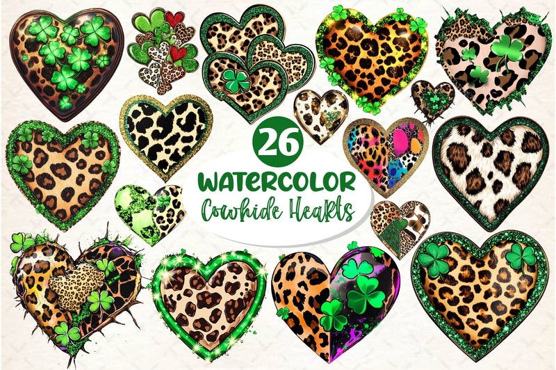 Patricks Leopard Cowhide Hearts Clipart Bundle - CraftNest - Digital Crafting and Art
