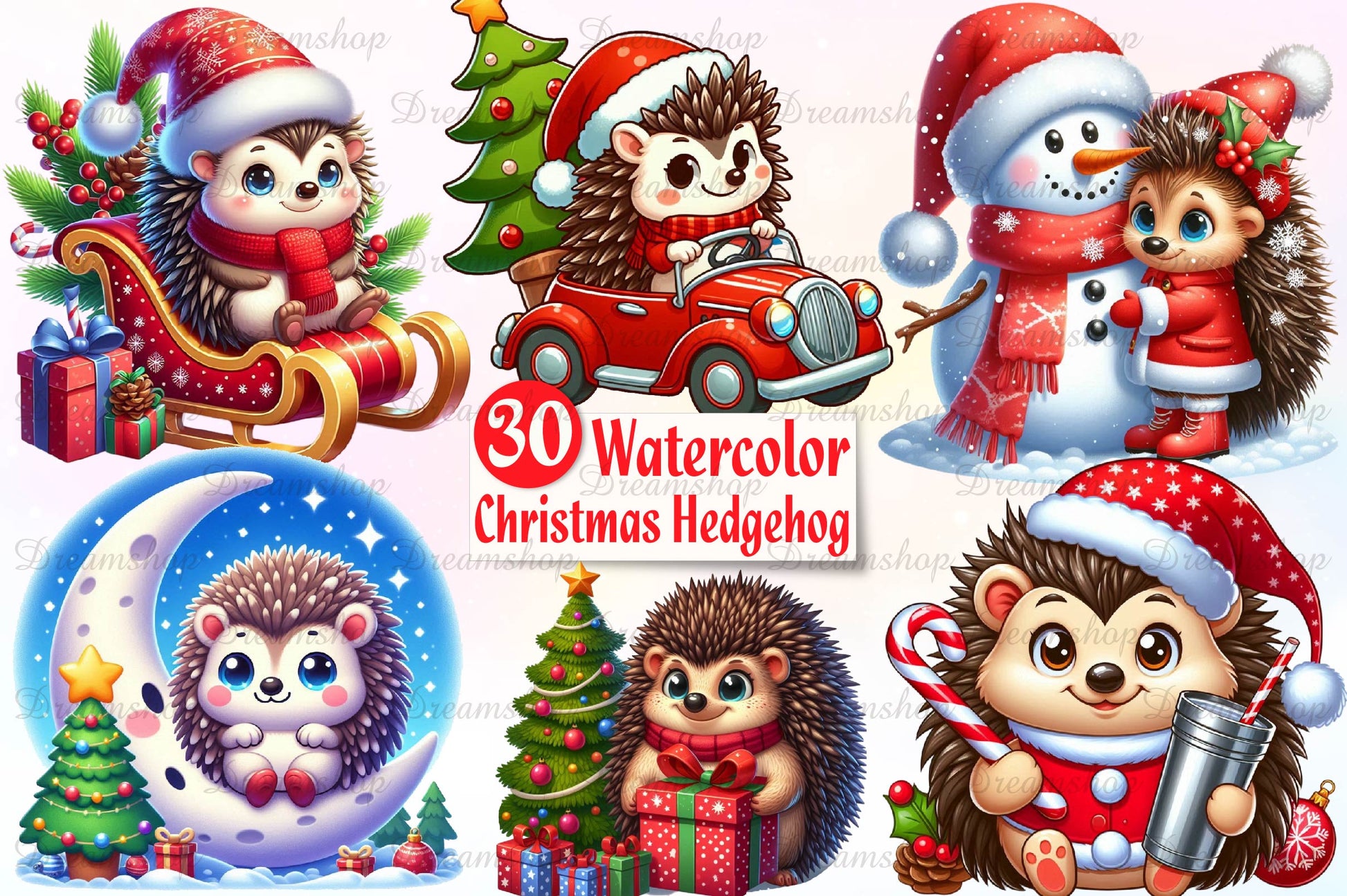 Christmas Cute Hedgehog Clipart Bundle - CraftNest - Digital Crafting and Art