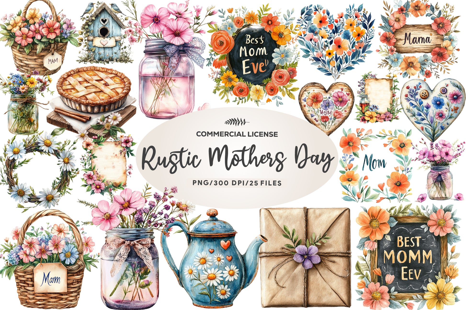 Rustic Mothers Day Clipart Bundle - CraftNest - Digital Crafting and Art