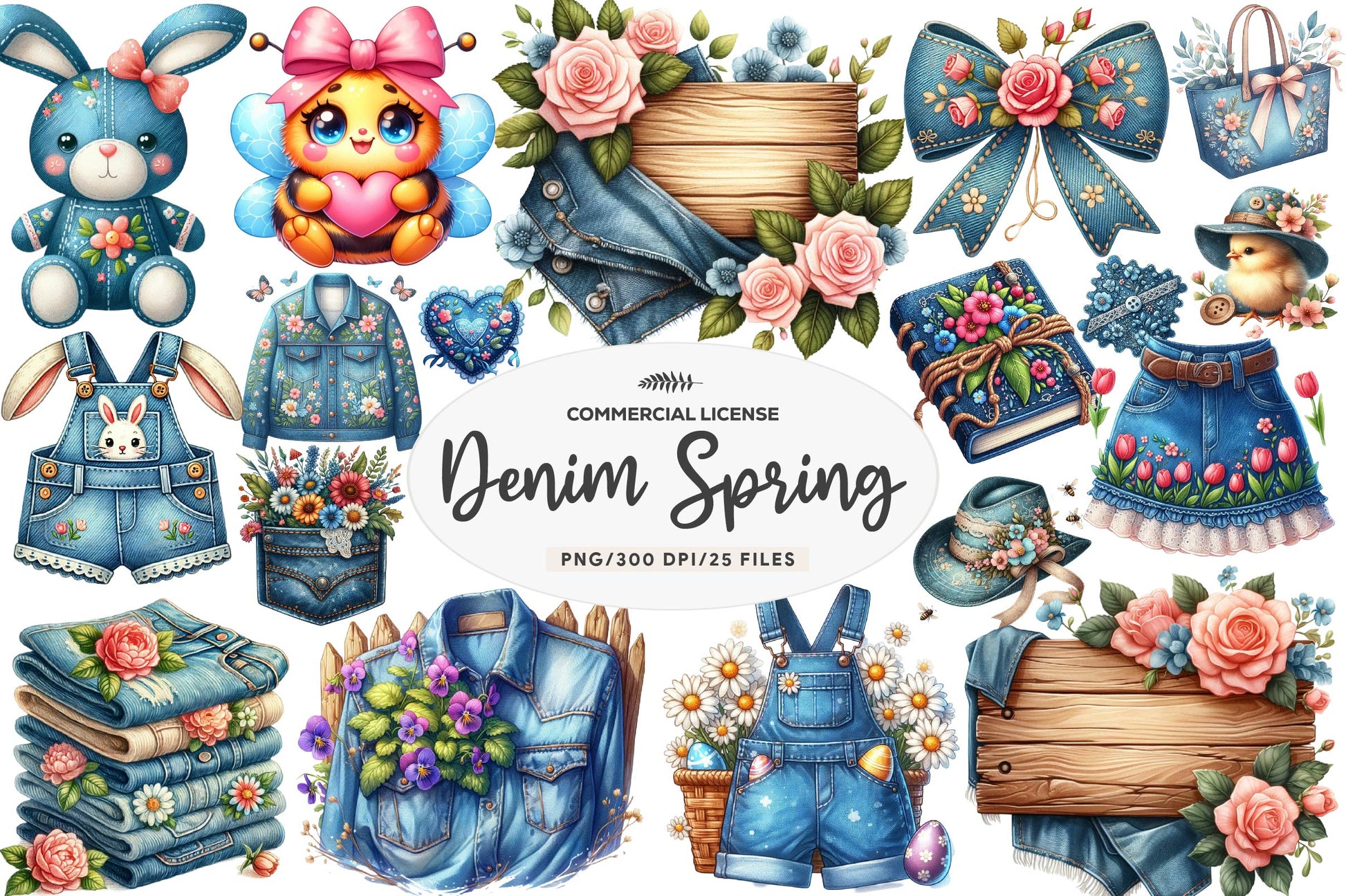 Vintage Denim Spring Clipart Bundle 1 - CraftNest - Digital Crafting and Art