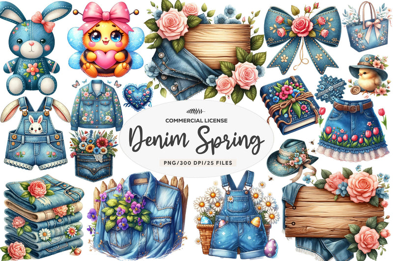 Vintage Denim Spring Clipart Bundle 1 - CraftNest - Digital Crafting and Art