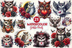 Valentine Gothic Owls Clipart Bundle 2 - CraftNest - Digital Crafting and Art