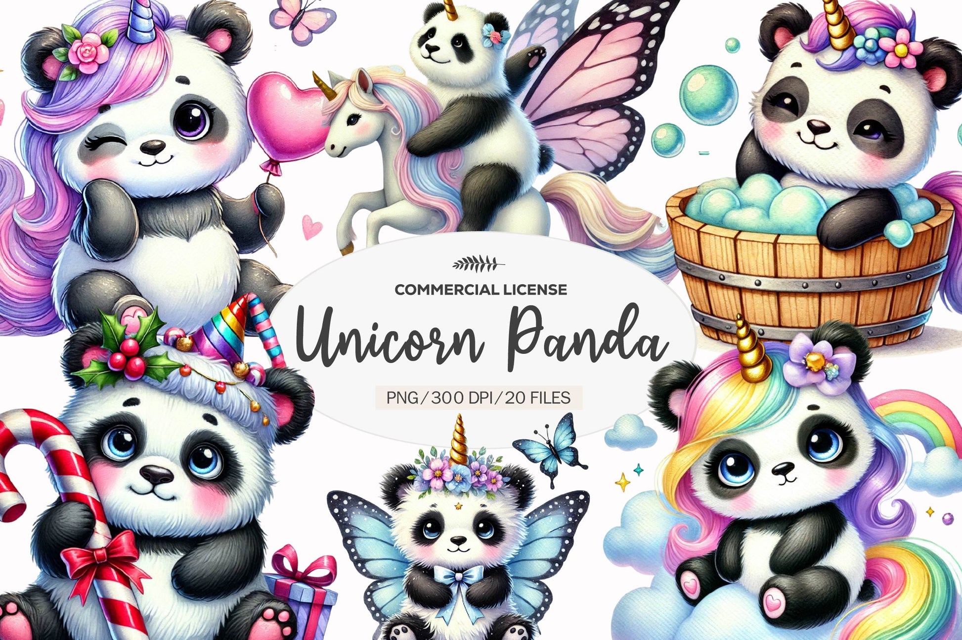 Cute Panda Unicorn Clipart Bundle - CraftNest - Digital Crafting and Art
