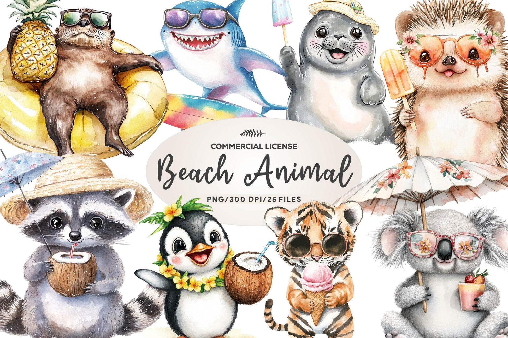 Cartoon Beach Pals Animal Clipart Bundle - CraftNest - Digital Crafting and Art