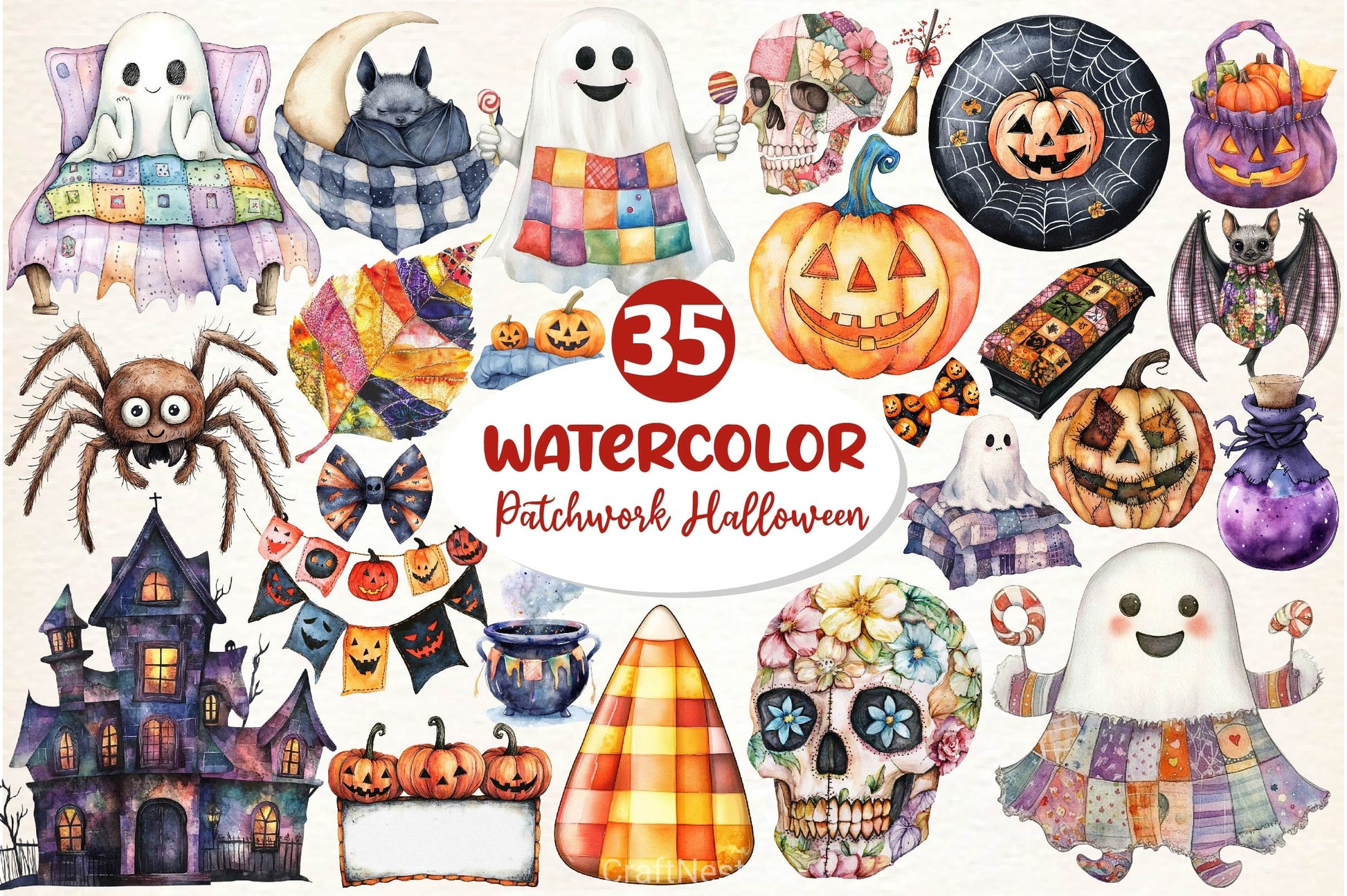 Patchwork Halloween Clipart Bundle 2 - CraftNest - Digital Crafting and Art