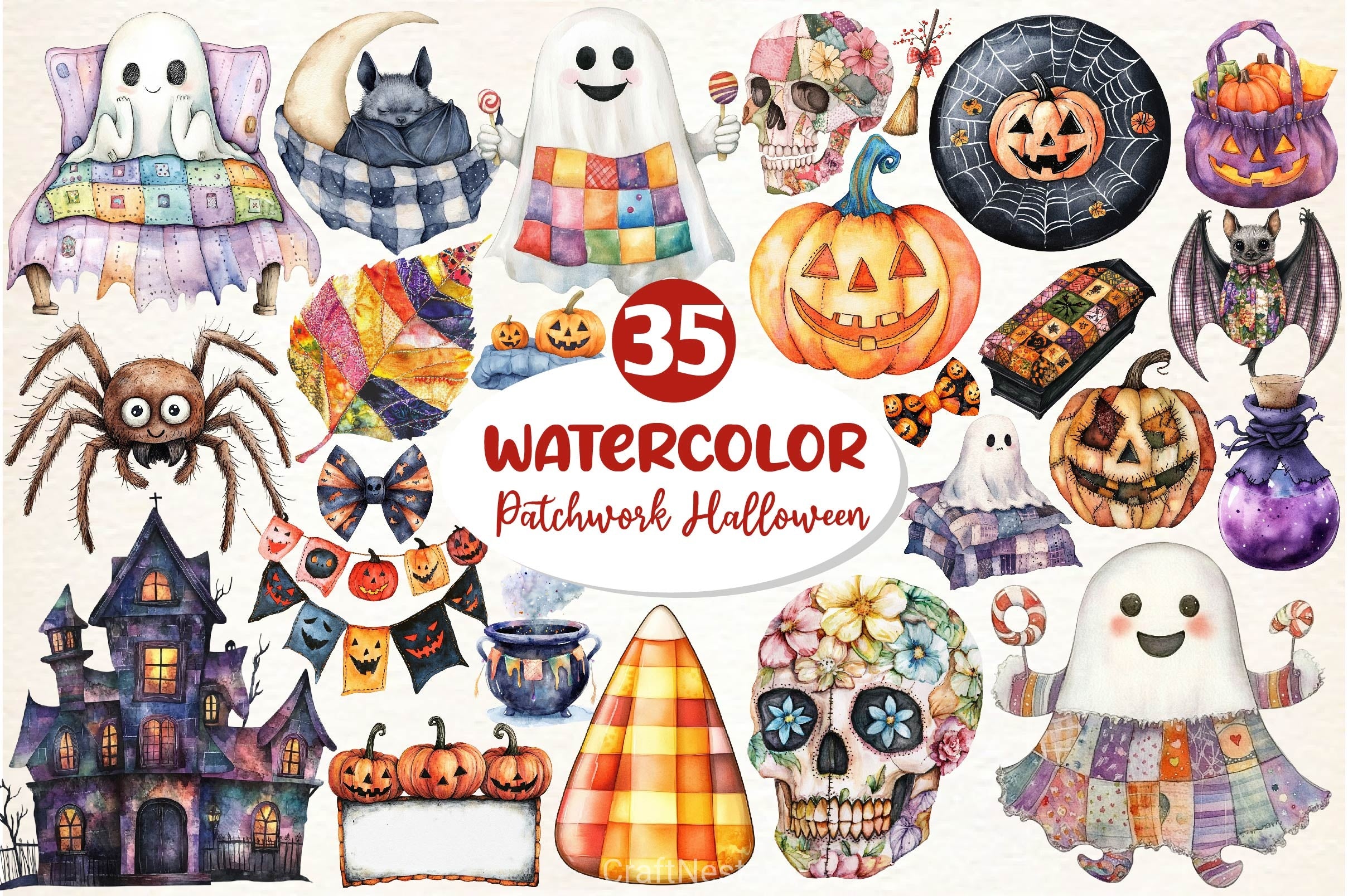 Patchwork Halloween Clipart Bundle 2 - CraftNest - Digital Crafting and Art
