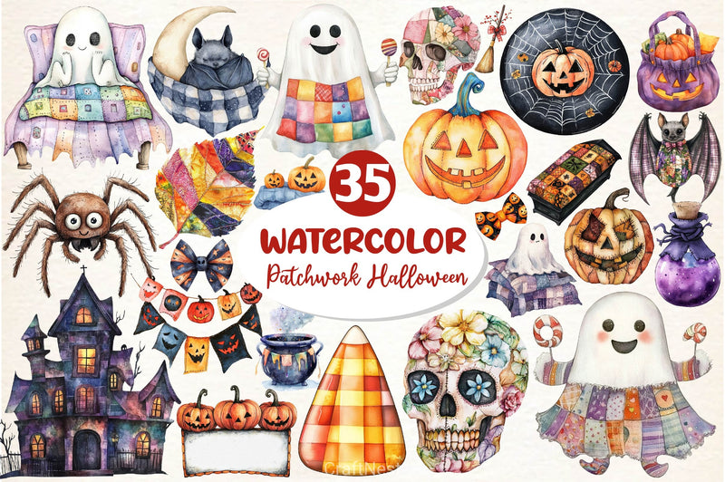 Patchwork Halloween Clipart Bundle 2 - CraftNest - Digital Crafting and Art