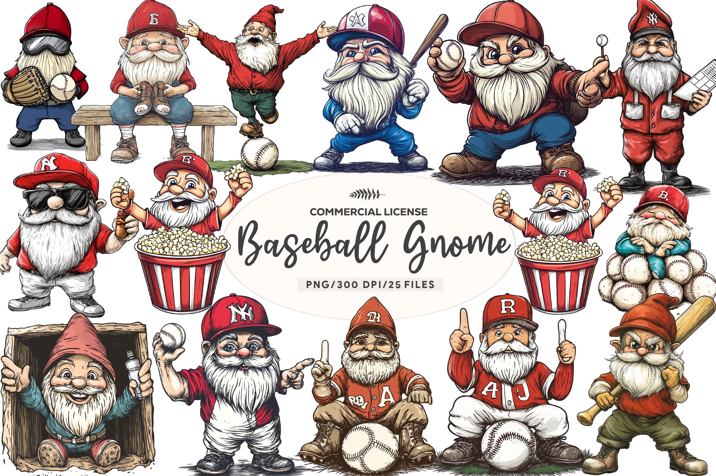 Baseball Gnome Clipart Bundle - CraftNest - Digital Crafting and Art