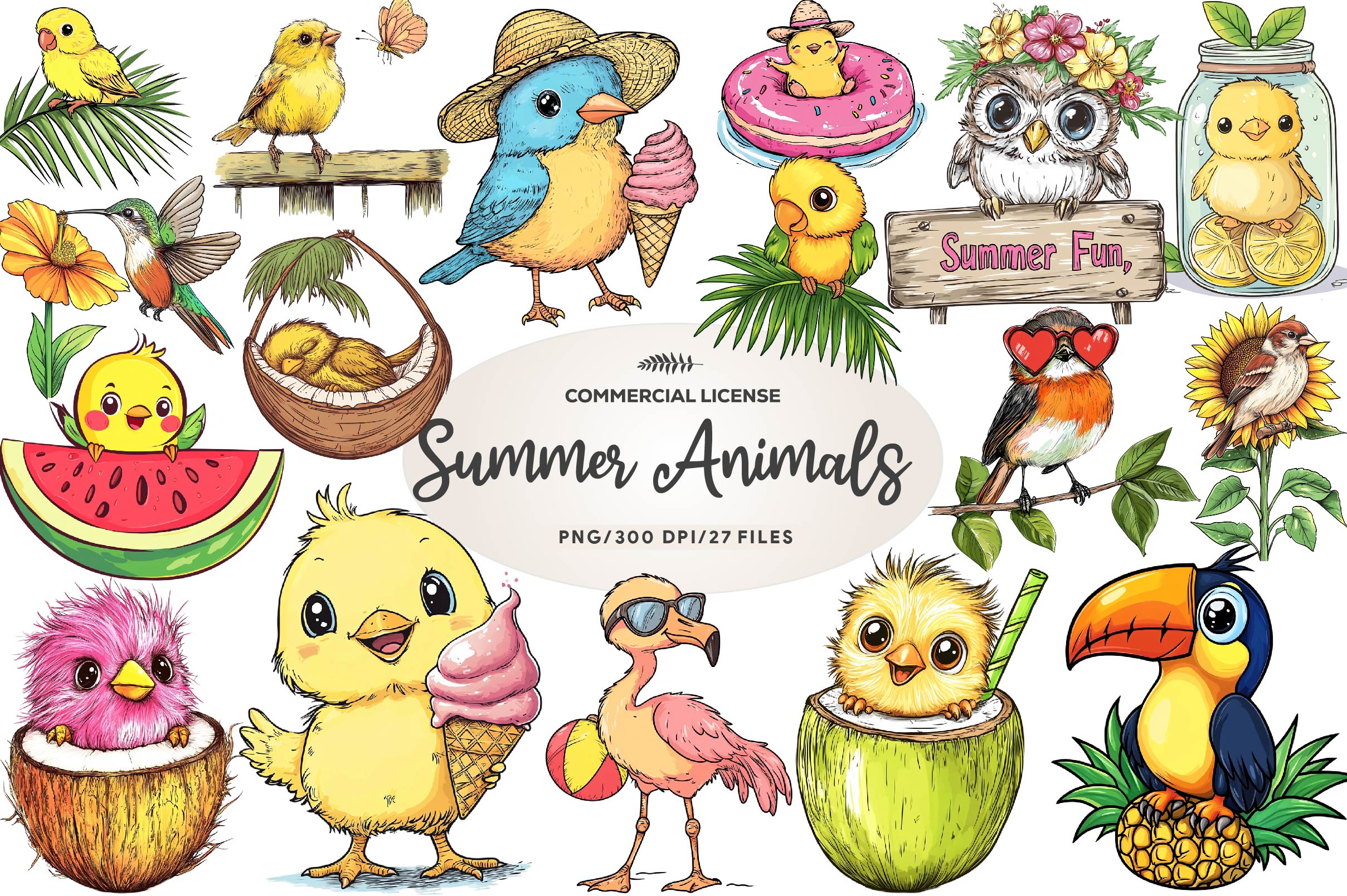 Summer Baby Bird Clipart Bundle - CraftNest - Digital Crafting and Art