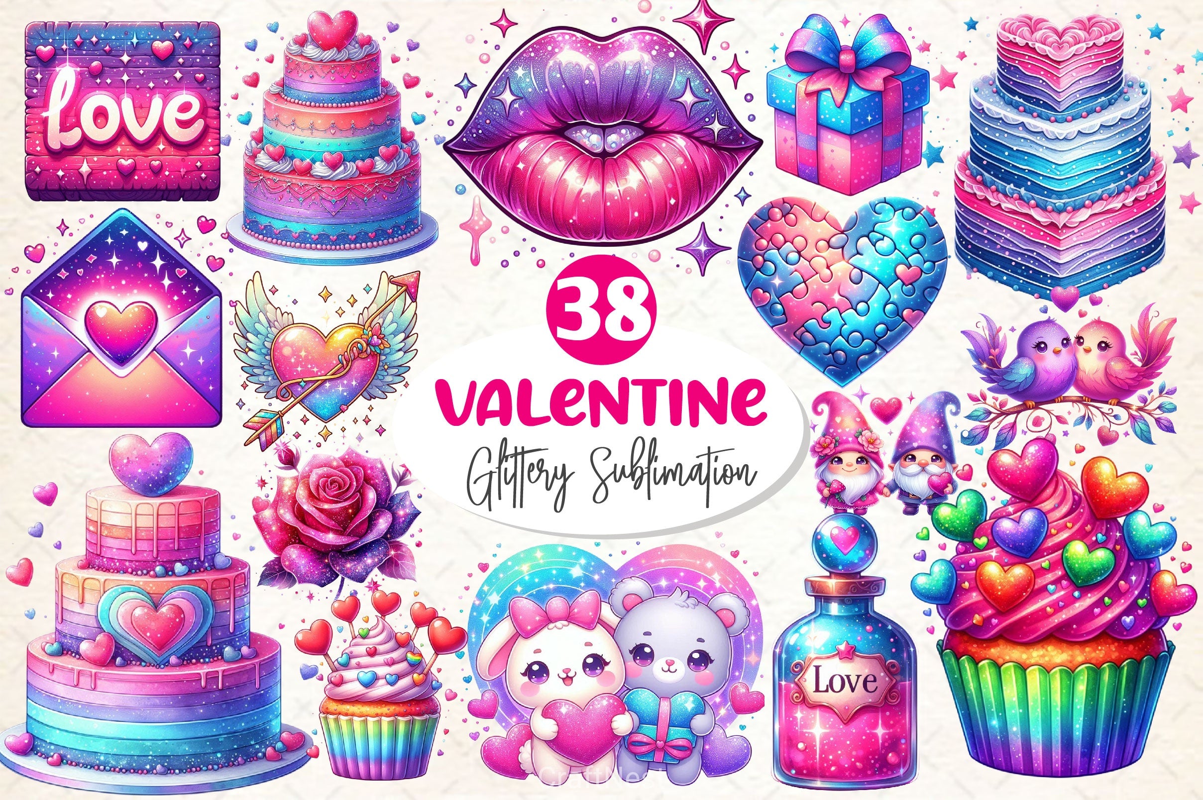 Glittery Valentine Clipart Bundle 2 - CraftNest - Digital Crafting and Art