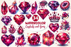 Burgundy Crystals And Gems Clipart Bundle 2 - CraftNest - Digital Crafting and Art