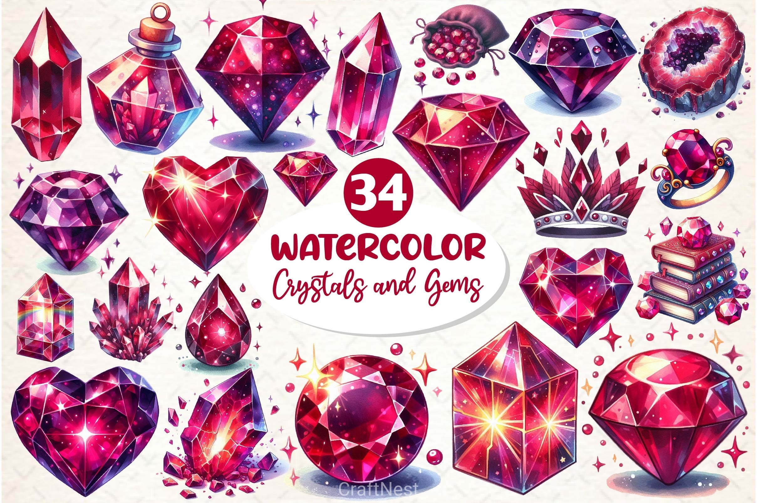 Burgundy Crystals And Gems Clipart Bundle 2 - CraftNest - Digital Crafting and Art