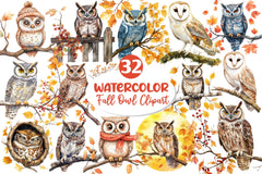Autumn Owl Clipart Bundle 3 - CraftNest - Digital Crafting and Art