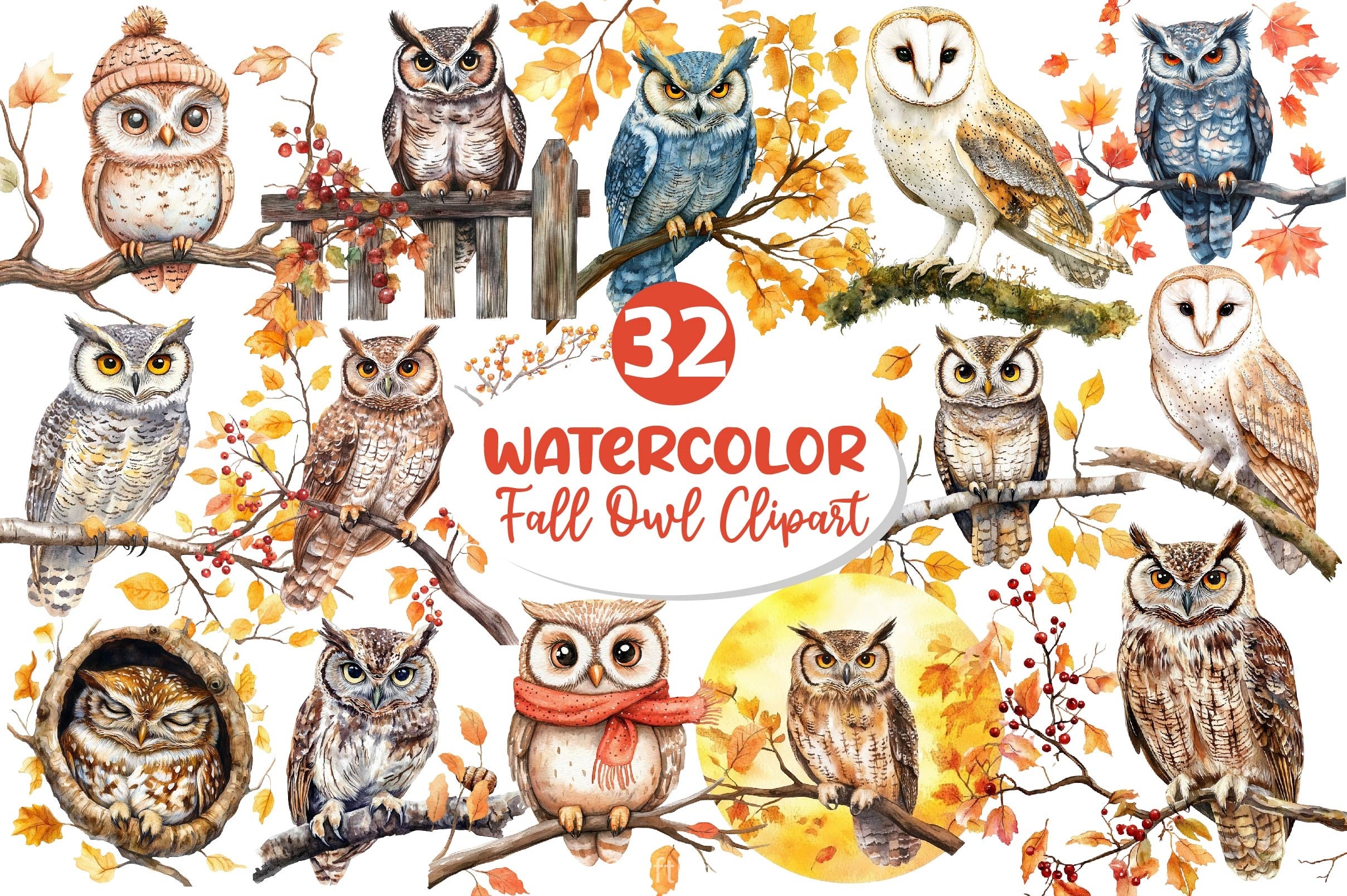 Autumn Owl Clipart Bundle 3 - CraftNest - Digital Crafting and Art