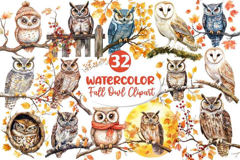 Autumn Owl Clipart Bundle 3 - CraftNest - Digital Crafting and Art