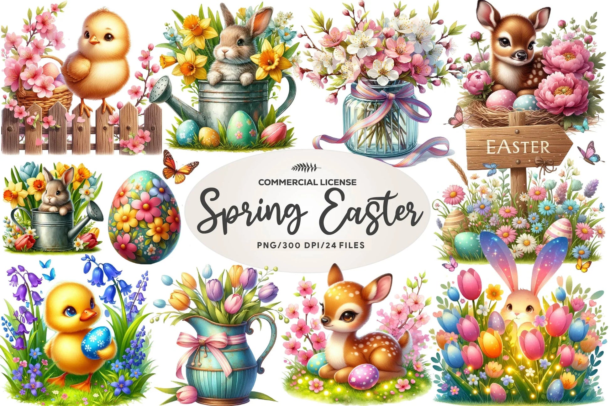 Easter With Spring Flowers Clipart Bundle - CraftNest - Digital Crafting and Art