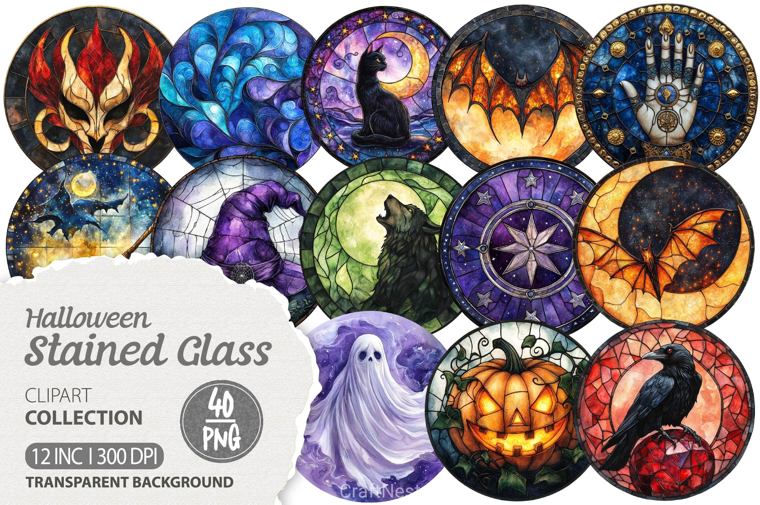 Halloween Stained Glass Clipart Bundle - CraftNest - Digital Crafting and Art