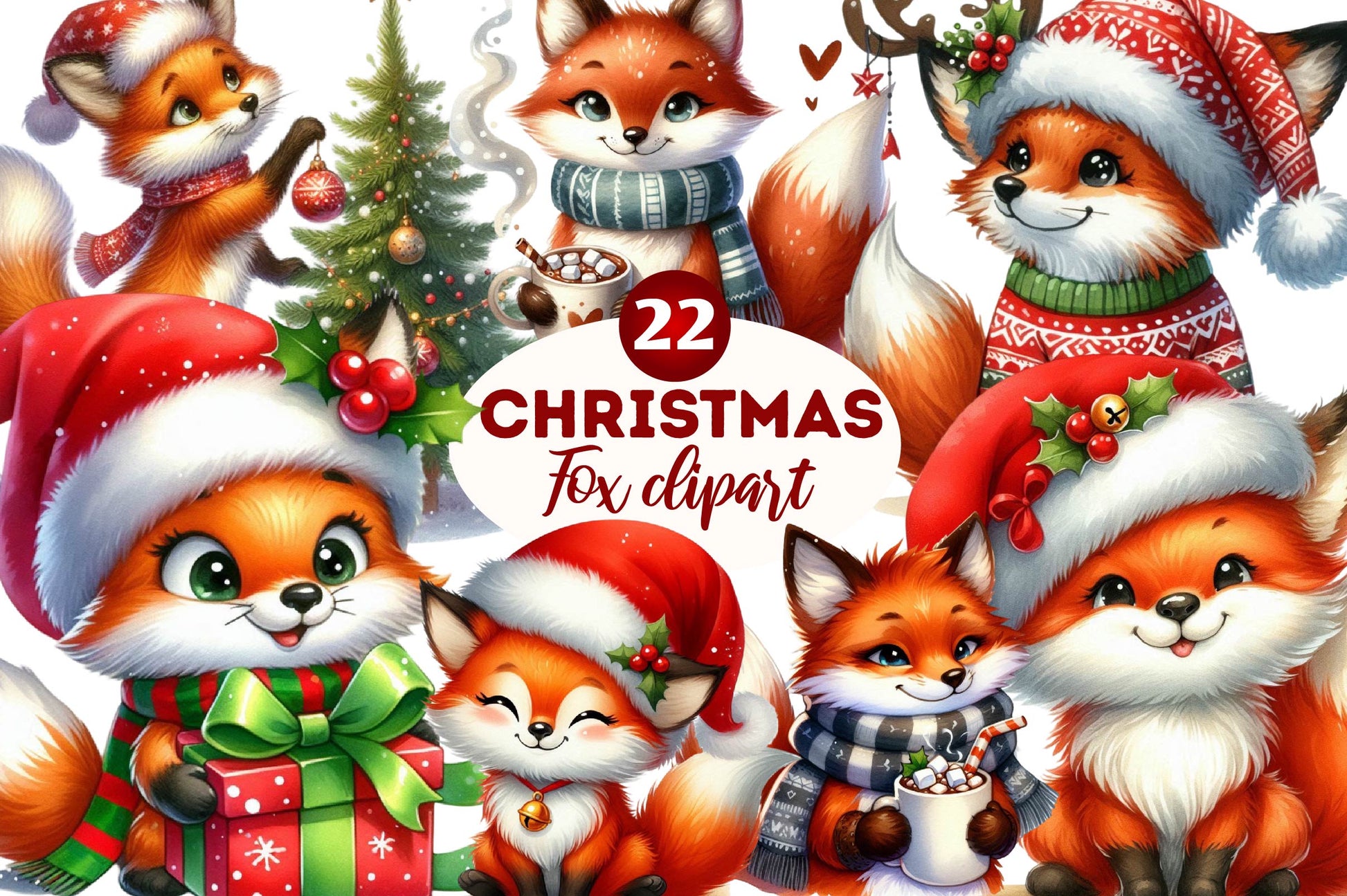 Christmas Fox Set Clipart Bundle - CraftNest - Digital Crafting and Art
