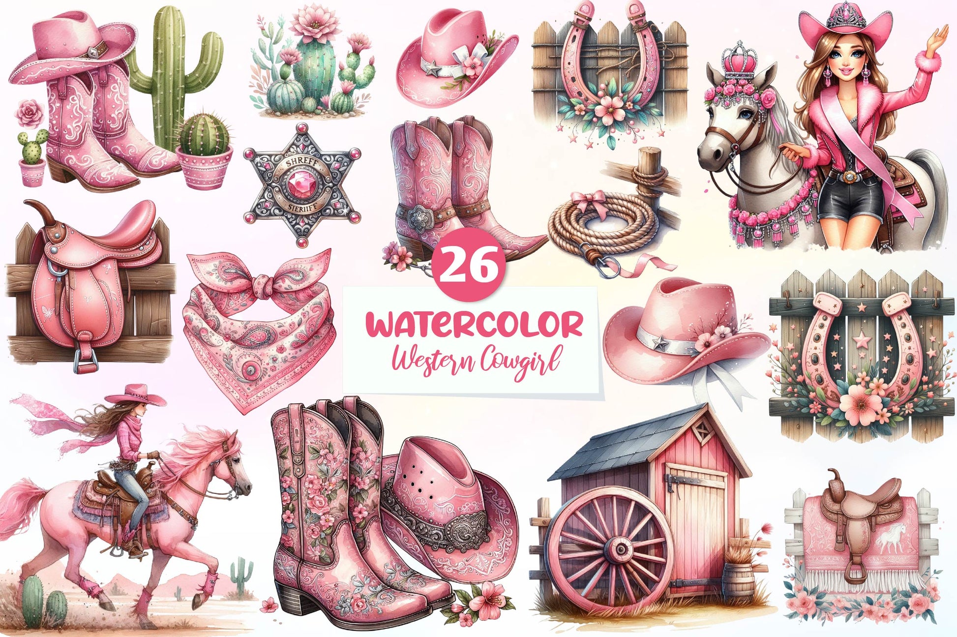 Pink Western Cowgirl Clipart Bundle - CraftNest - Digital Crafting and Art