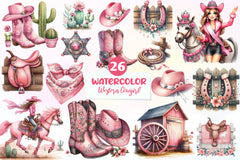Pink Western Cowgirl Clipart Bundle - CraftNest - Digital Crafting and Art