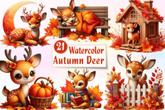 Autumn Cute Deer Clipart Bundle - CraftNest - Digital Crafting and Art