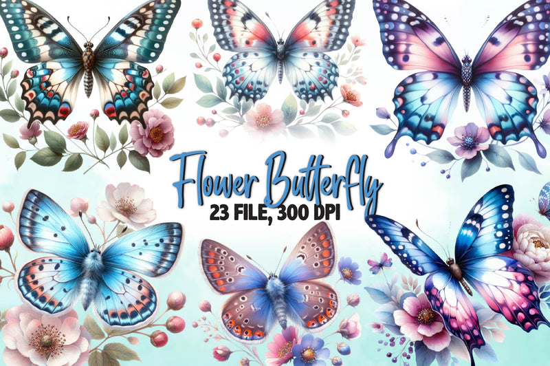 Retro Flower Butterfly Clipart Bundle - CraftNest - Digital Crafting and Art