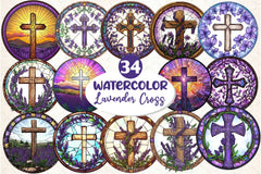 Lavender Blessing & Cross Faux Stained Glass Clipart Bundle - CraftNest - Digital Crafting and Art