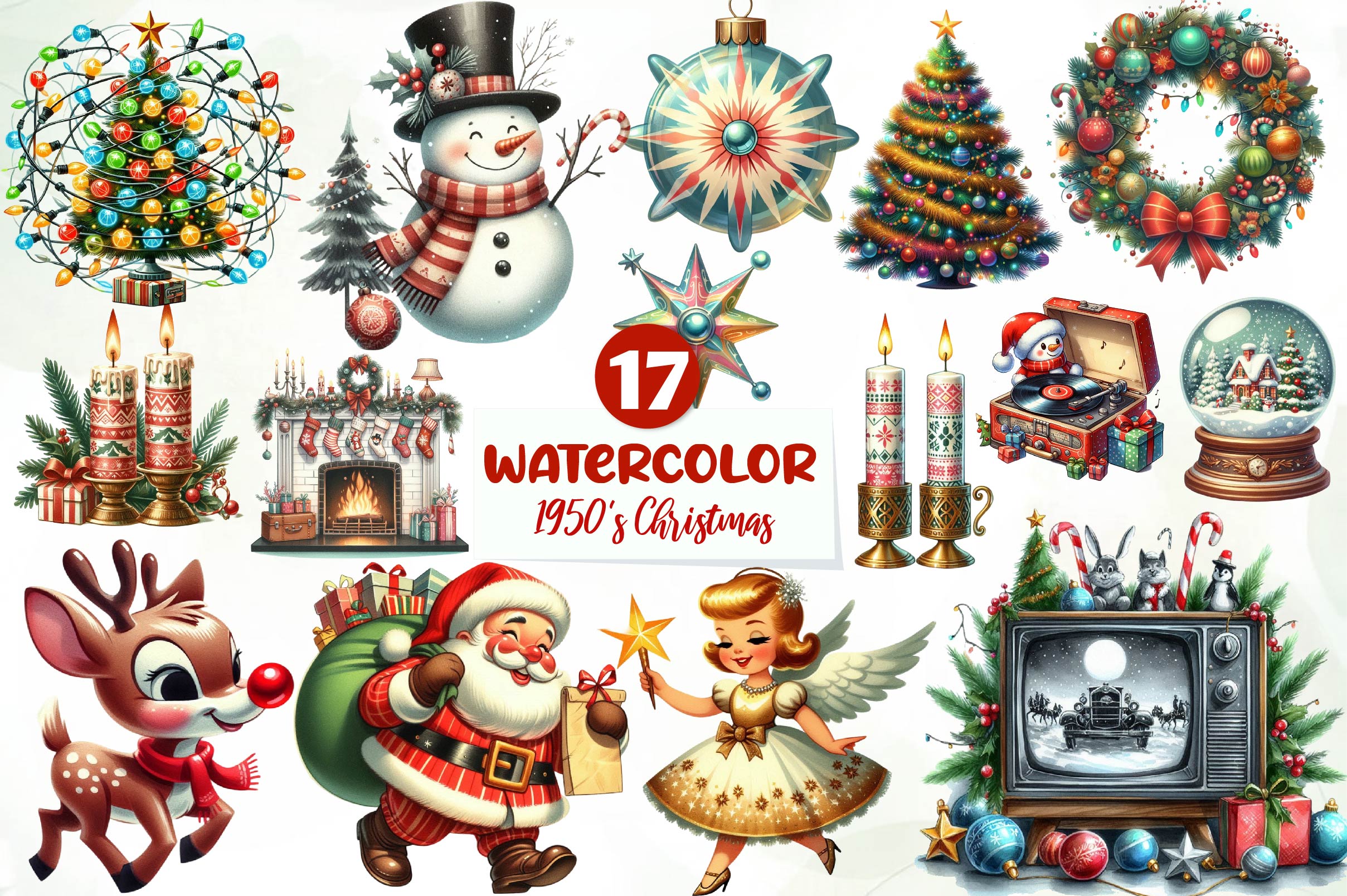 1950s Retro Christmas Clipart Bundle - CraftNest - Digital Crafting and Art
