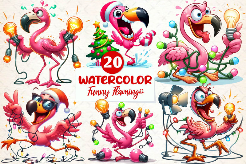 Christmas Funny Flamingo Clipart Bundle - CraftNest - Digital Crafting and Art